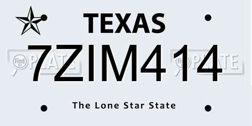 7ZIM414 Texas License Plate