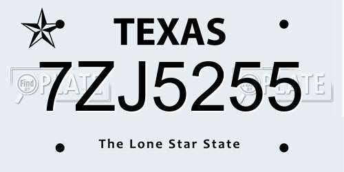 7ZJ5255 Texas License Plate