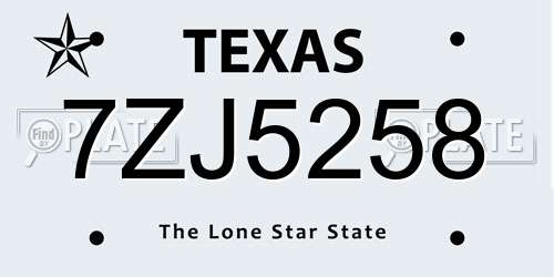 7ZJ5258 Texas License Plate