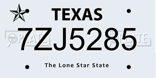 7ZJ5285 Texas License Plate