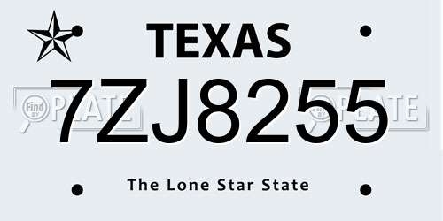7ZJ8255 Texas License Plate