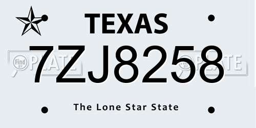 7ZJ8258 Texas License Plate