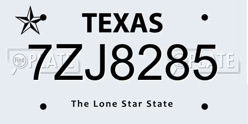 7ZJ8285 Texas License Plate