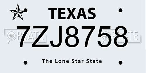 7ZJ8758 Texas License Plate