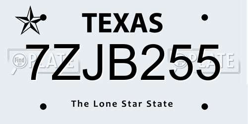 7ZJB255 Texas License Plate