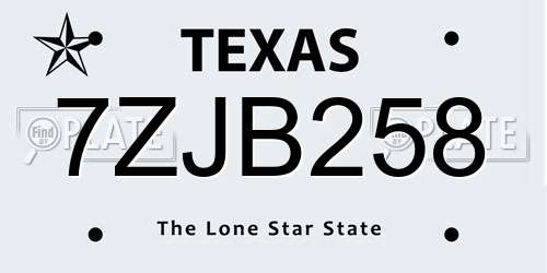 7ZJB258 Texas License Plate