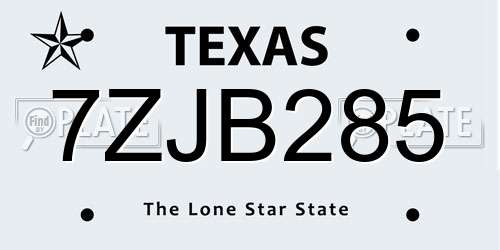 7ZJB285 Texas License Plate