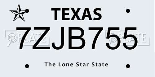 7ZJB755 Texas License Plate