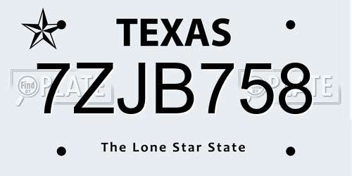 7ZJB758 Texas License Plate