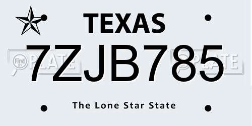7ZJB785 Texas License Plate
