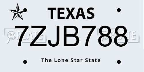 7ZJB788 Texas License Plate