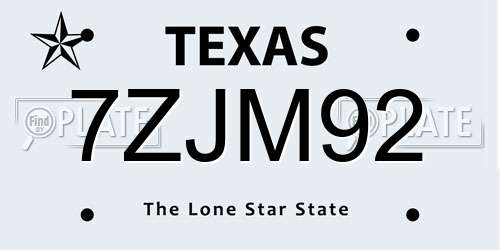 7ZJM92 Texas License Plate