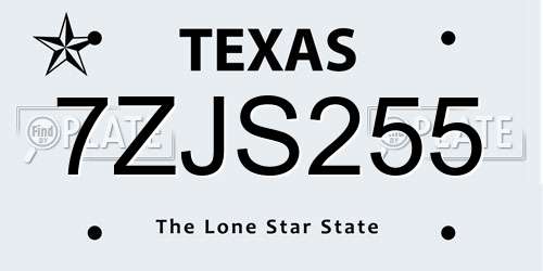 7ZJS255 Texas License Plate