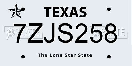 7ZJS258 Texas License Plate