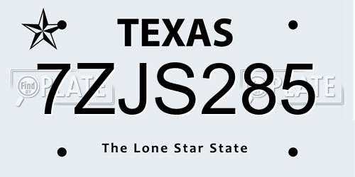 7ZJS285 Texas License Plate