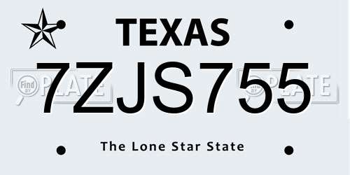 7ZJS755 Texas License Plate