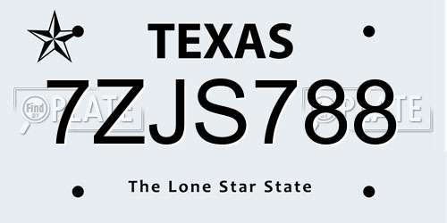 7ZJS788 Texas License Plate