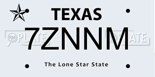 7ZNNM Texas License Plate