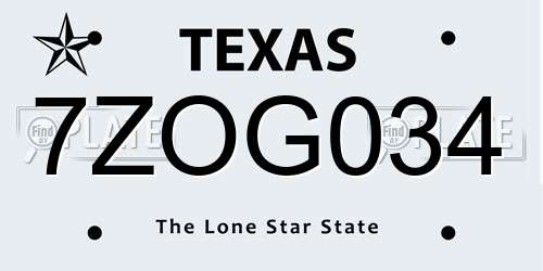 7ZOG034 Texas License Plate