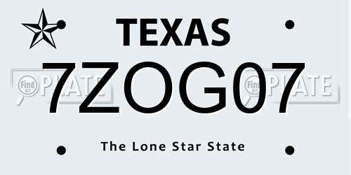 7ZOG07 Texas License Plate