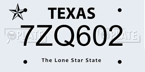 7ZQ602 Texas License Plate