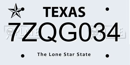 7ZQG034 Texas License Plate