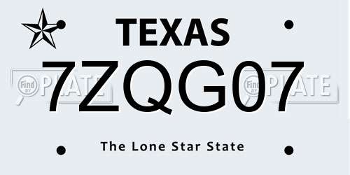 7ZQG07 Texas License Plate
