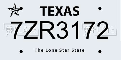 7ZR3172 Texas License Plate