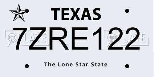 7ZRE122 Texas License Plate