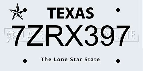 7ZRX397 Texas License Plate