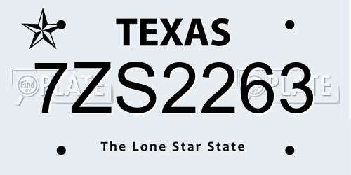 7ZS2263 Texas License Plate