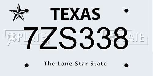 7ZS338 Texas License Plate