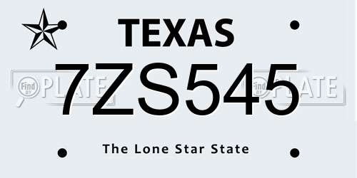 7ZS545 Texas License Plate