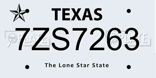 7ZS7263 Texas License Plate