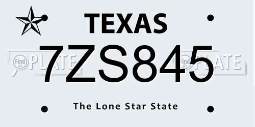 7ZS845 Texas License Plate
