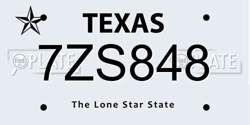 7ZS848 Texas License Plate