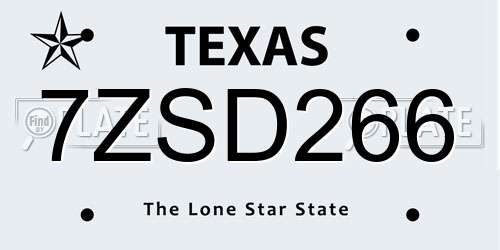 7ZSD266 Texas License Plate