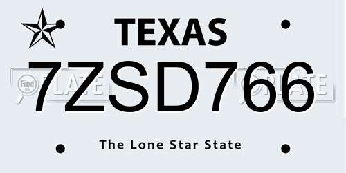 7ZSD766 Texas License Plate