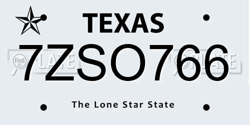 7ZSO766 Texas License Plate