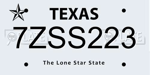 7ZSS223 Texas License Plate