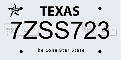 7ZSS723 Texas License Plate