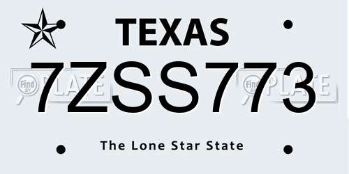 7ZSS773 Texas License Plate