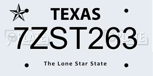 7ZST263 Texas License Plate