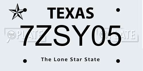 7ZSY05 Texas License Plate