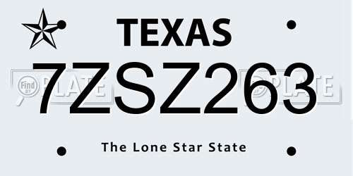 7ZSZ263 Texas License Plate