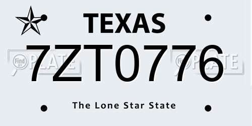 7ZT0776 Texas License Plate
