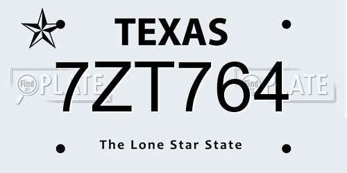 7ZT764 Texas License Plate