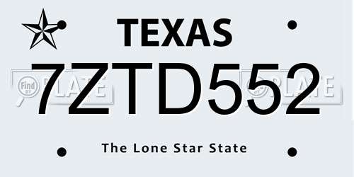 7ZTD552 Texas License Plate