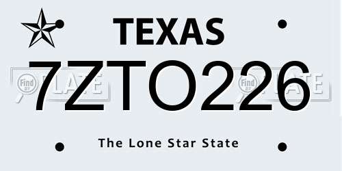 7ZTO226 Texas License Plate