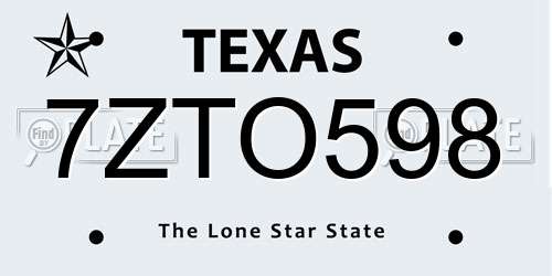 7ZTO598 Texas License Plate
